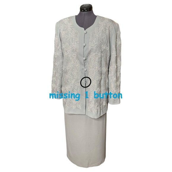 Ben Marc Embroidered Beaded 2-Piece Skirt Suit Size 24 Light Gray - Picture 2 of 12